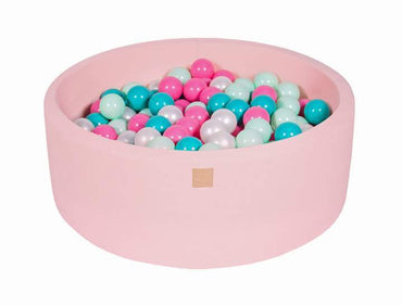 Ronde Ballenbak 200 ballen 90x30cm - Licht Roze met Parel wit, Turquoise, licht roze en mint ballen